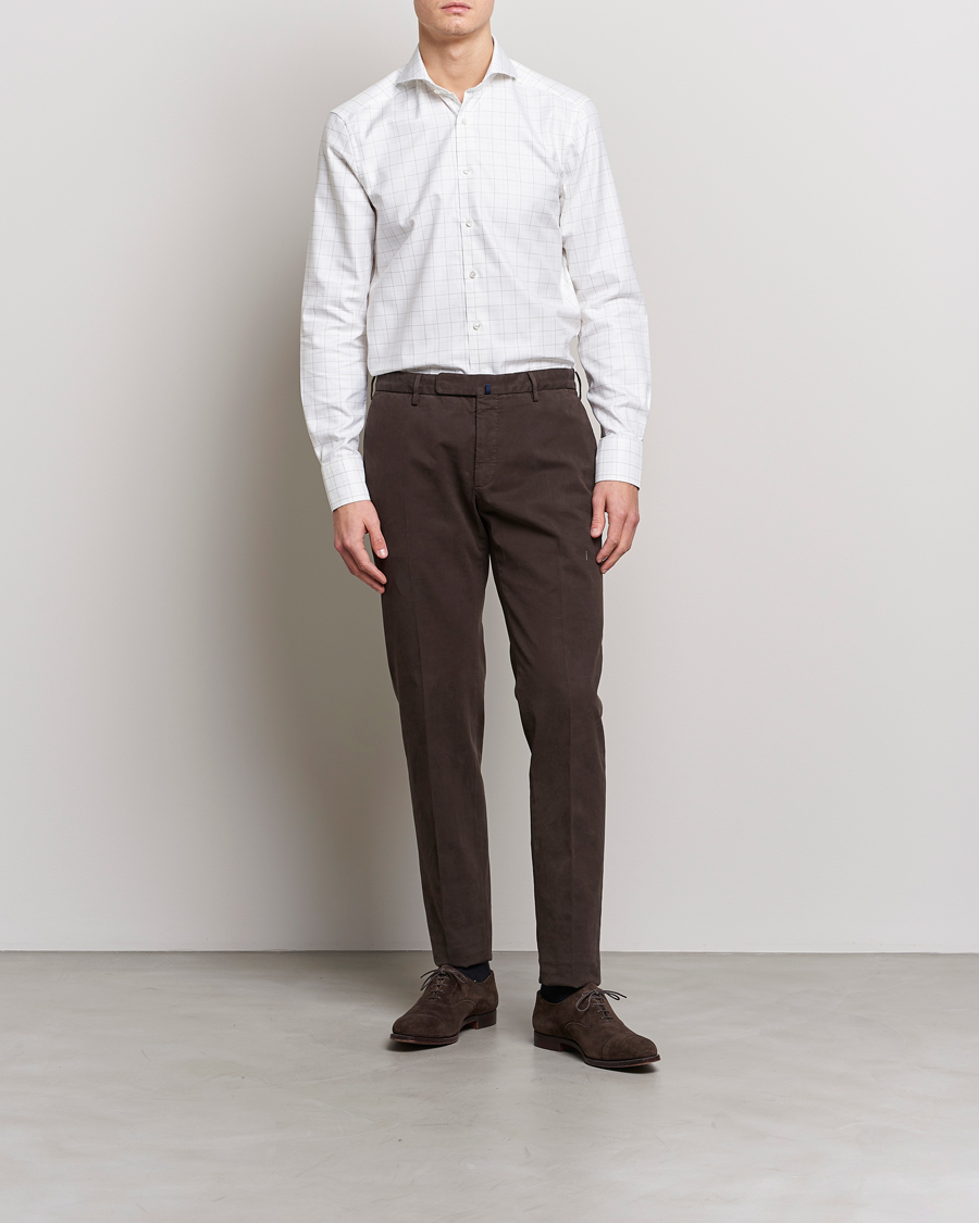 Herre | Skjorter | Stenströms | Slimline Cut Away Windowpane Shirt White/Beige