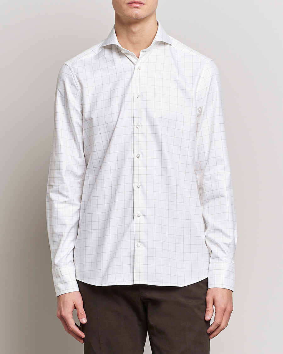 Herre | Skjorter | Stenströms | Slimline Cut Away Windowpane Shirt White/Beige