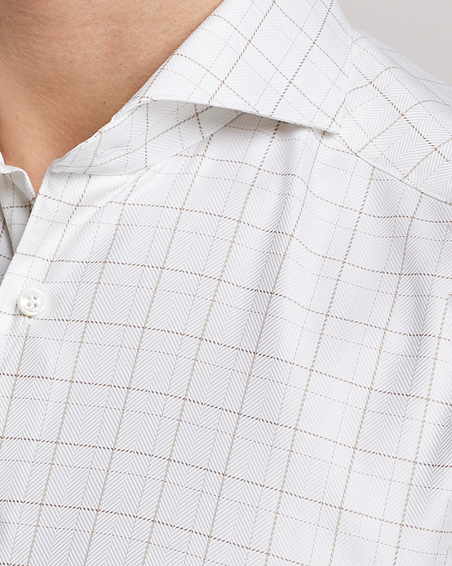 Herre | Skjorter | Stenströms | Slimline Cut Away Windowpane Shirt White/Beige