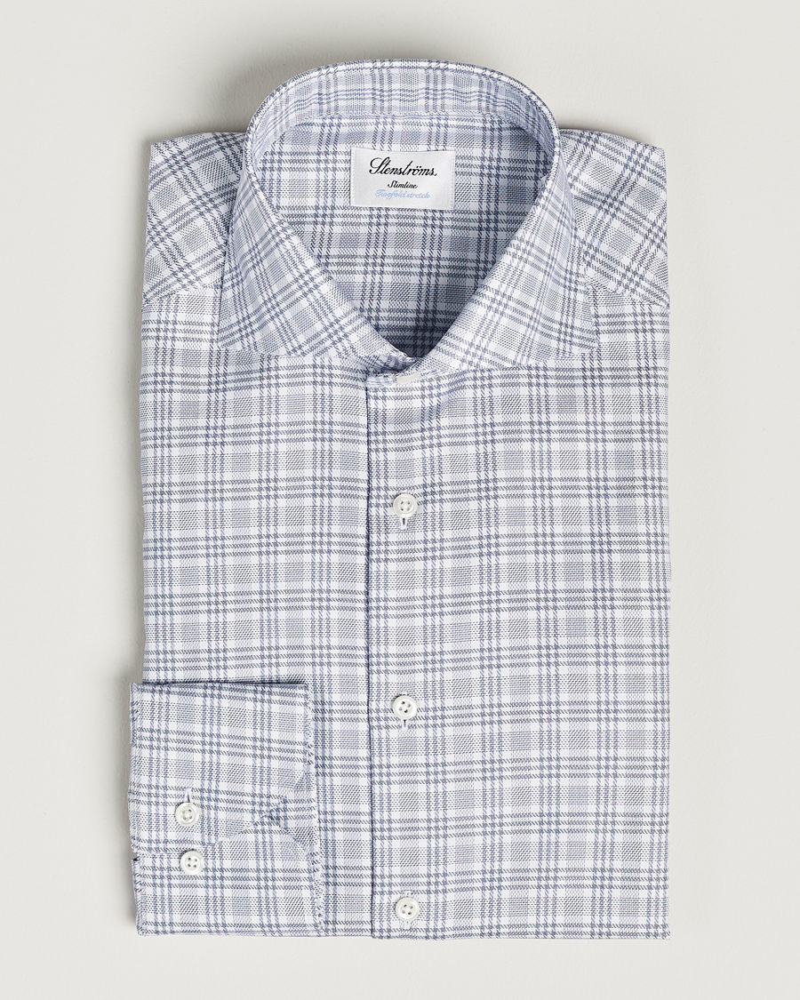 Herre | Skjorter | Stenströms | Slimline Cut Away Multicheck Shirt Blue