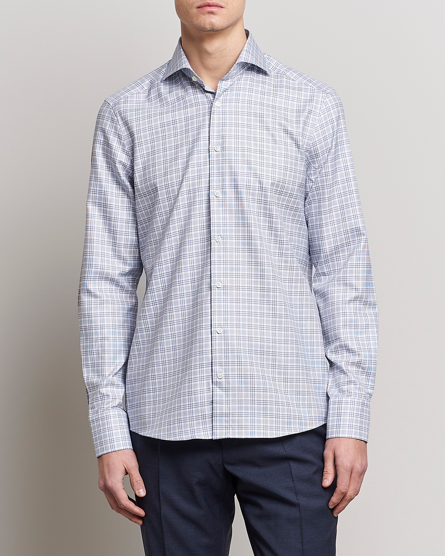Herre | Businesskjorter | Stenströms | Slimline Cut Away Multicheck Shirt Blue