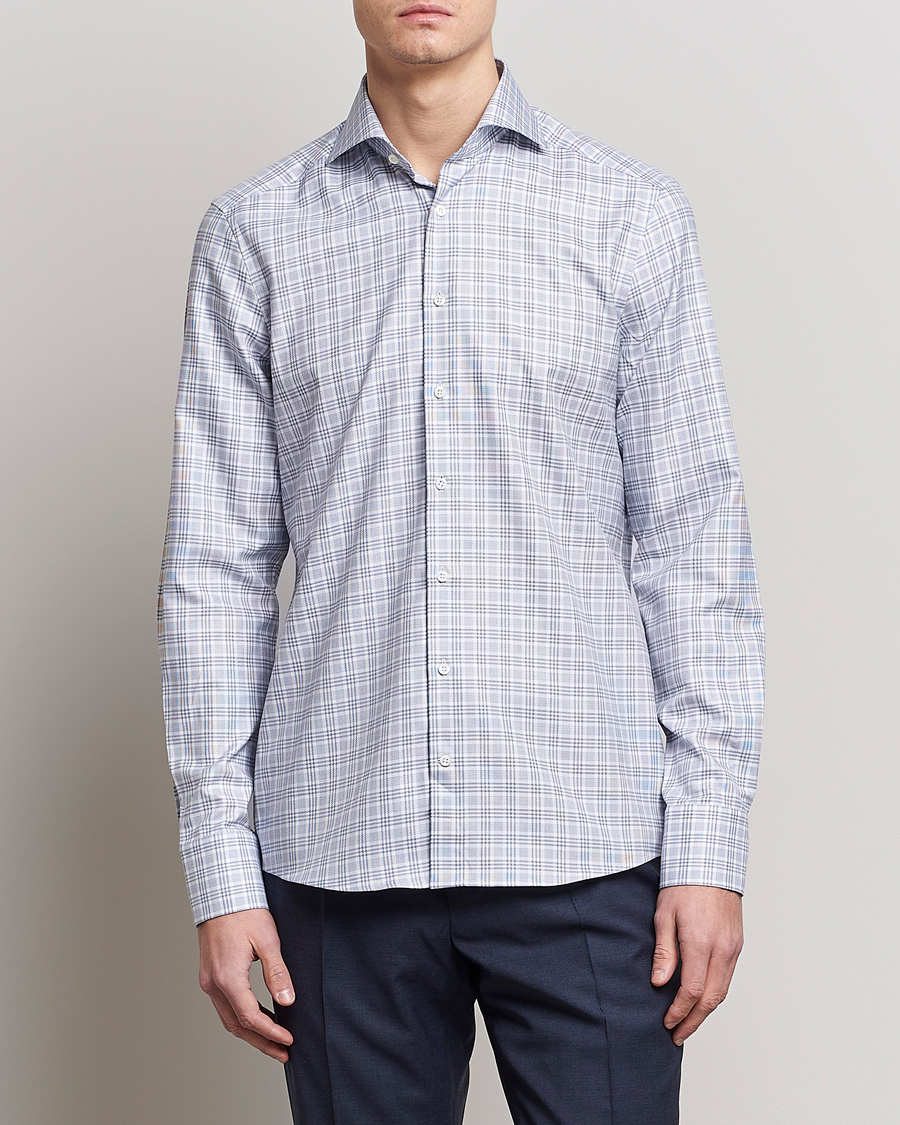 Herre |  | Stenströms | Slimline Cut Away Multicheck Shirt Blue