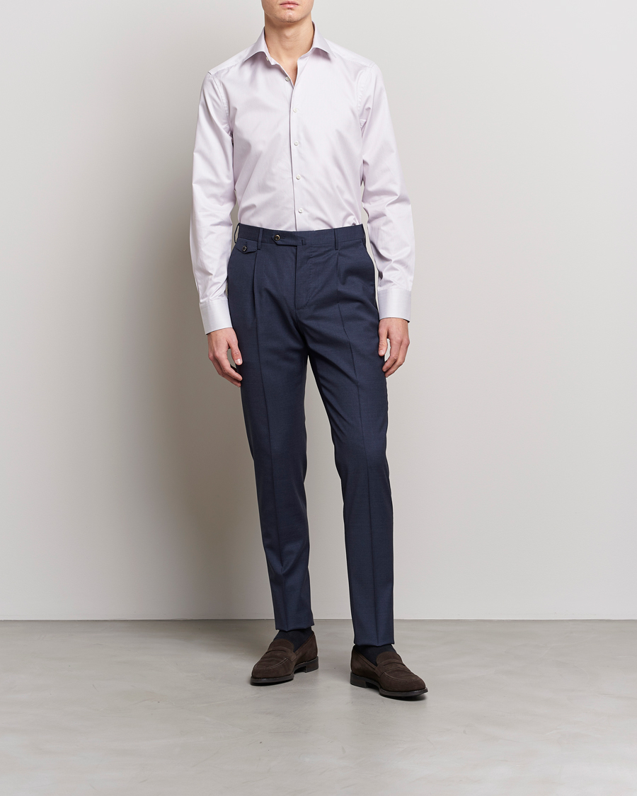 Herre | Skjorter | Stenströms | Slimline Cut Away Thin Stripe Shirt Purple