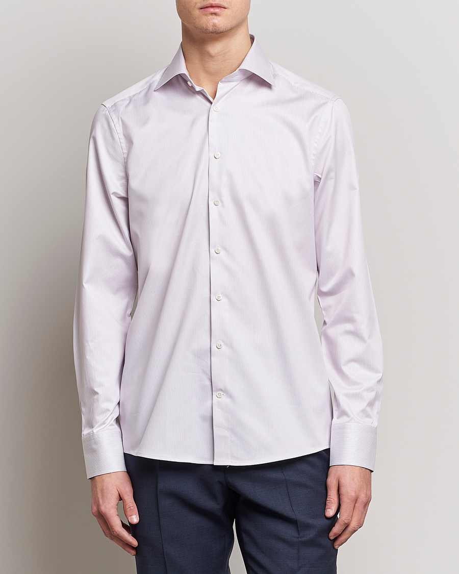 Herre |  | Stenströms | Slimline Cut Away Thin Stripe Shirt Purple