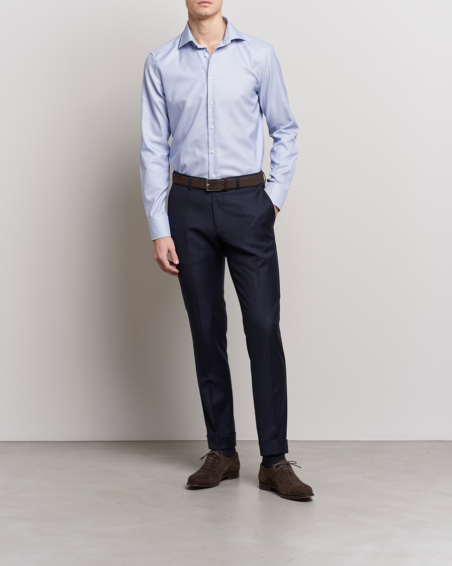 Herre | Skjorter | Stenströms | Slimline Cut Away Woven Structure Shirt Blue