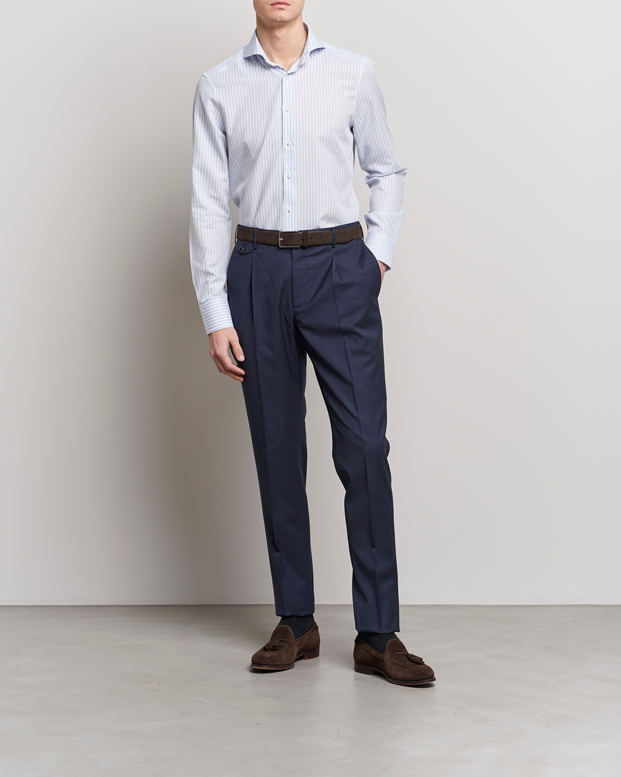 Herre | Skjorter | Stenströms | Slimline Cut Away Structure Striped Shirt Blue