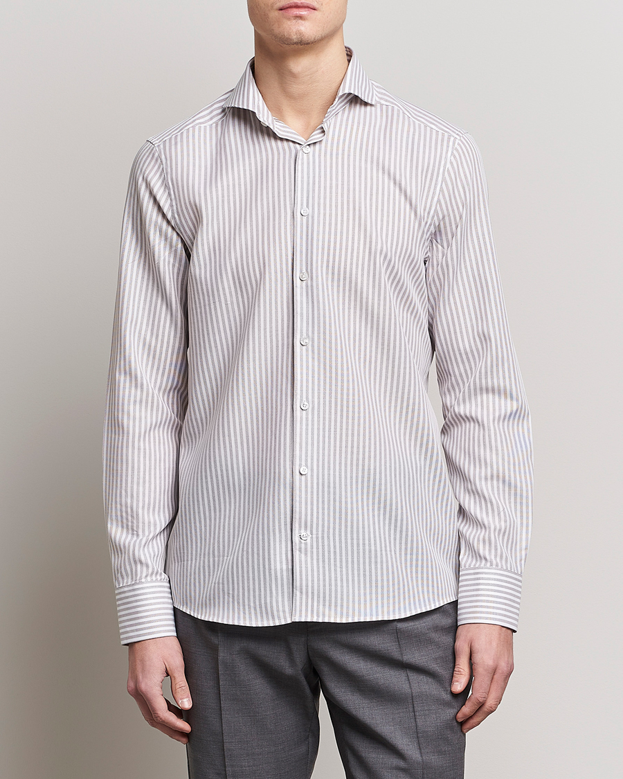 Herre | Skjorter | Stenströms | Slimline Cut Away Structure Striped Shirt Brown