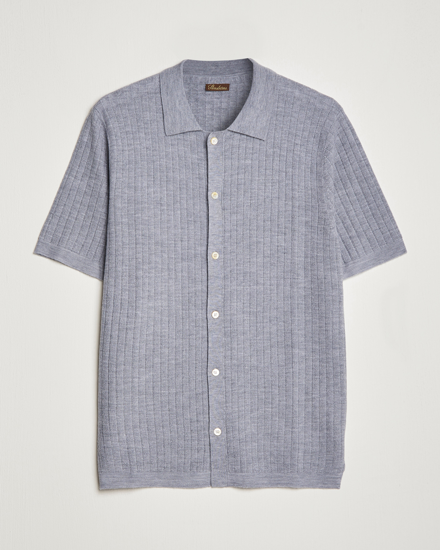 Herre | Pikéer | Stenströms | Merino/Lyocell Ribbed Buttoned Polo Shirt Grey