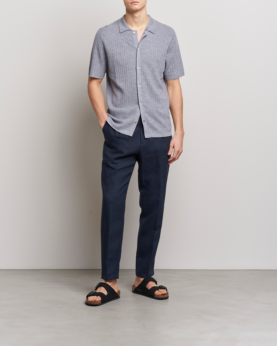 Herre | Pikéer | Stenströms | Merino/Lyocell Ribbed Buttoned Polo Shirt Grey