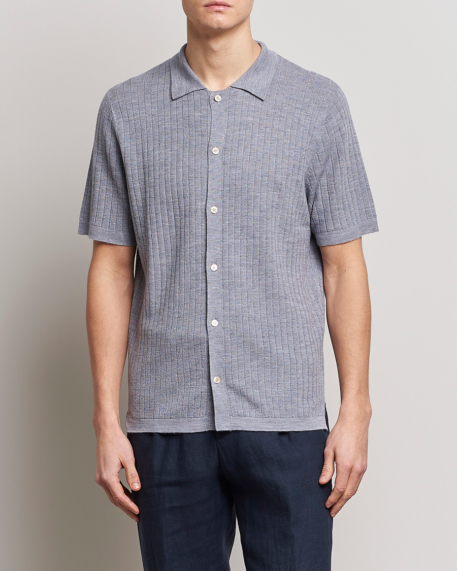 Herre | Pikéer | Stenströms | Merino/Lyocell Ribbed Buttoned Polo Shirt Grey