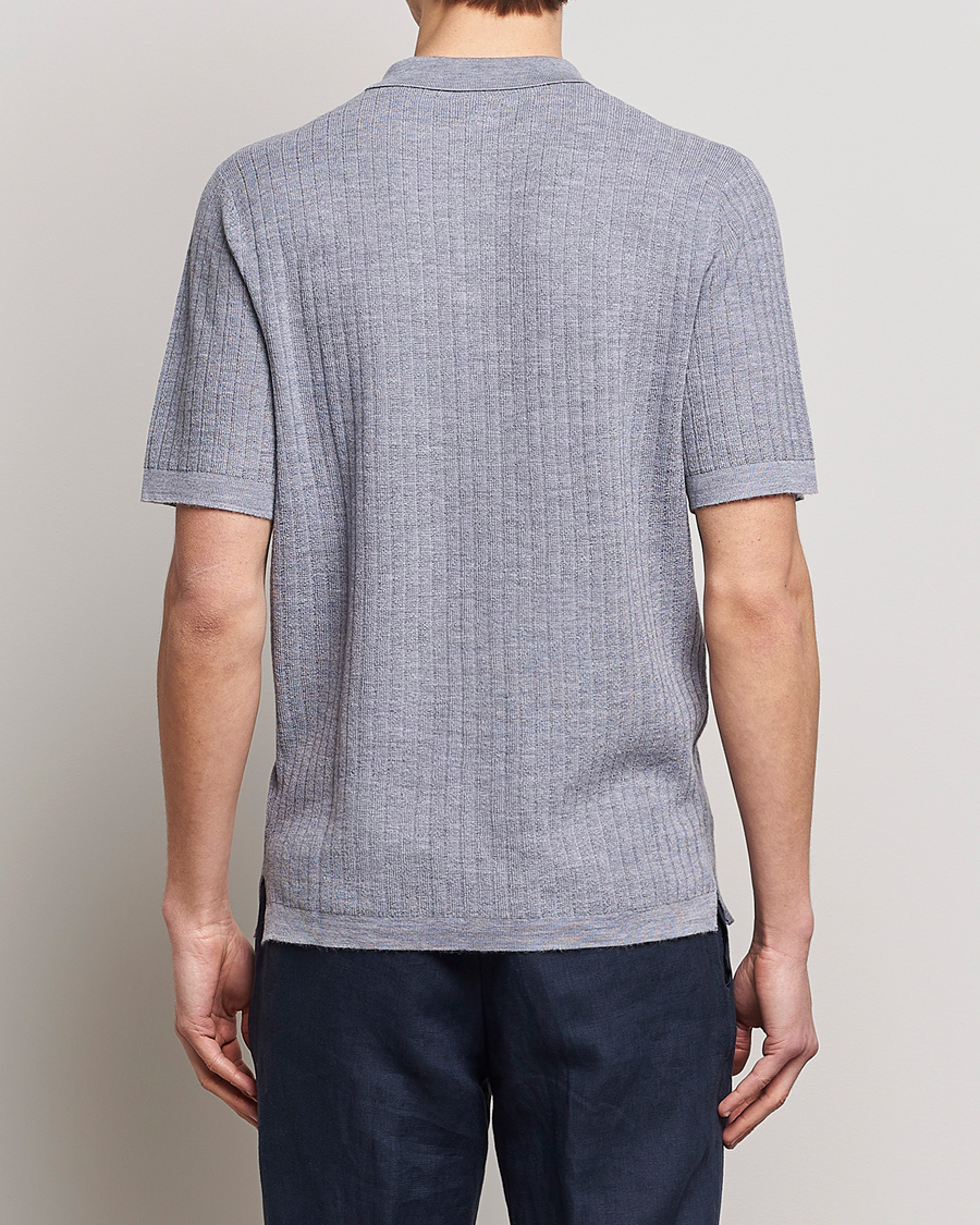 Herre | Pikéer | Stenströms | Merino/Lyocell Ribbed Buttoned Polo Shirt Grey