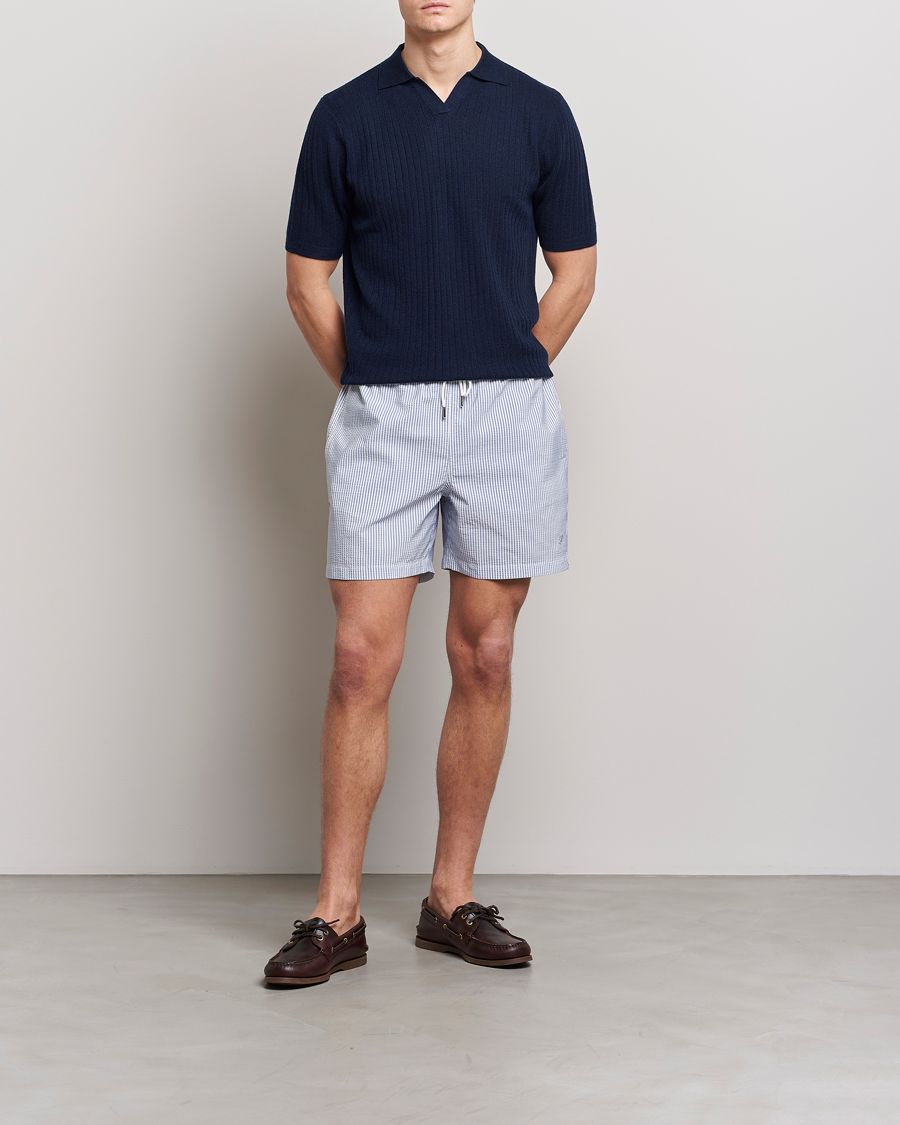 Herre | Pikéer | Stenströms | Merino/Lyocell Ribbed Open Collar Polo Navy
