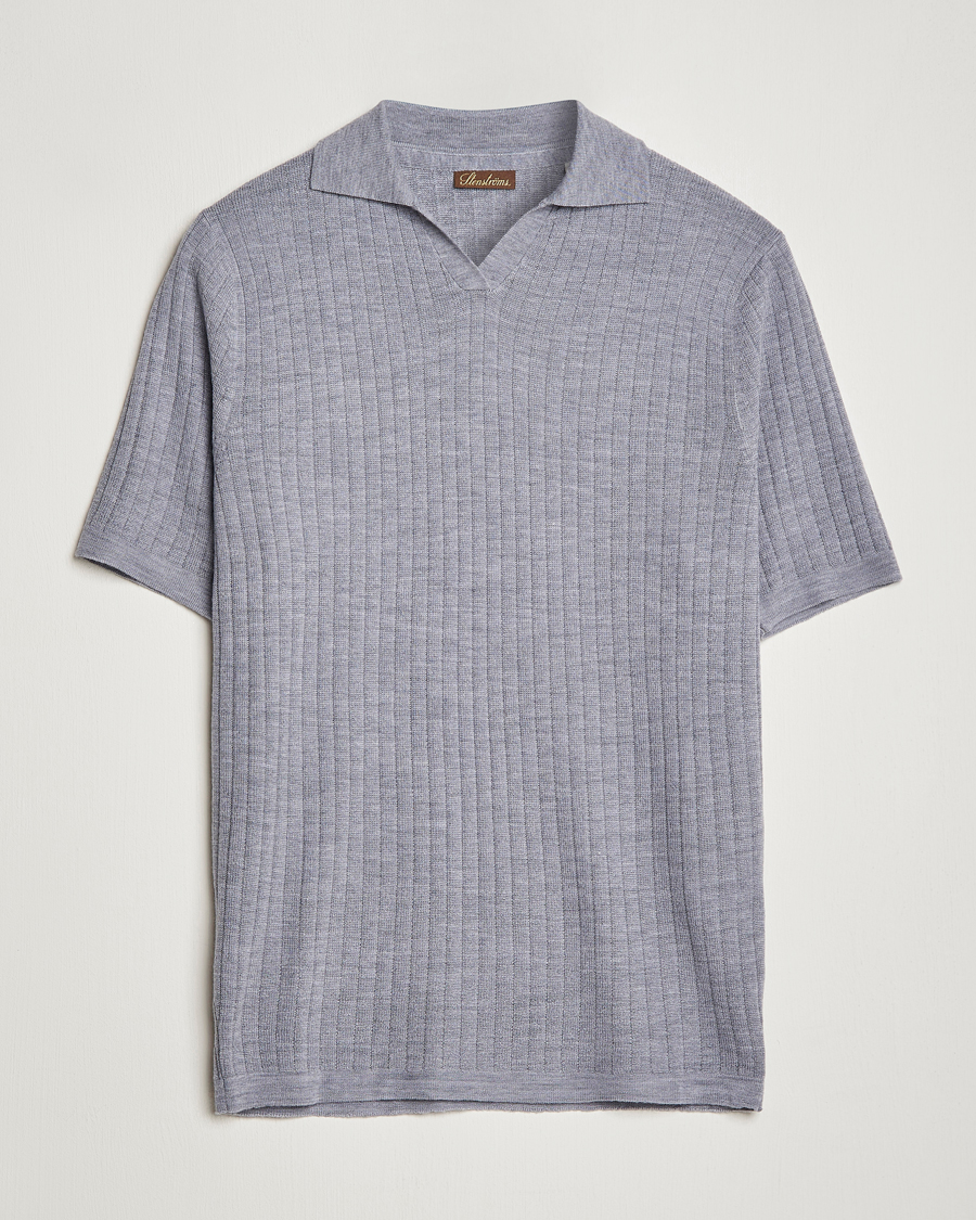 Herre | Pikéer | Stenströms | Merino/Lyocell Ribbed Open Collar Polo Grey