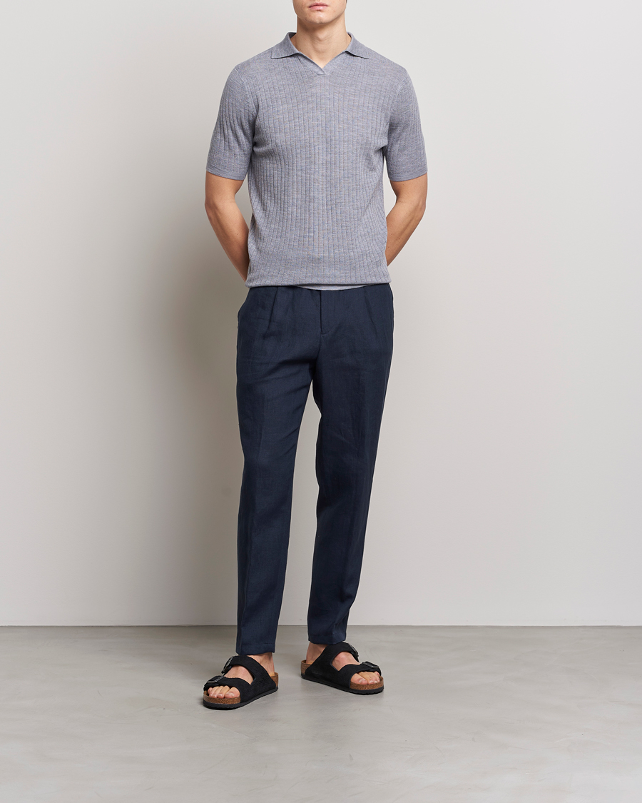 Herre | Pikéer | Stenströms | Merino/Lyocell Ribbed Open Collar Polo Grey