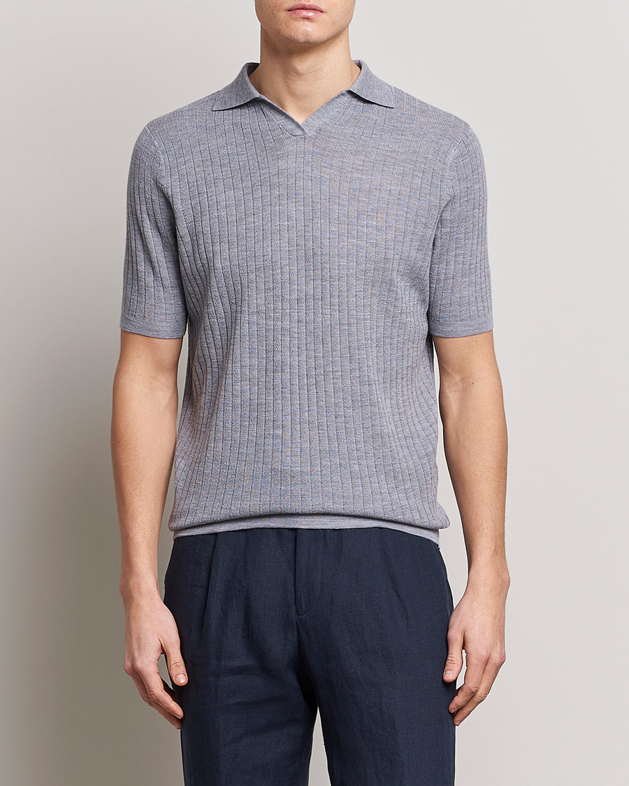 Herre |  | Stenströms | Merino/Lyocell Ribbed Open Collar Polo Grey