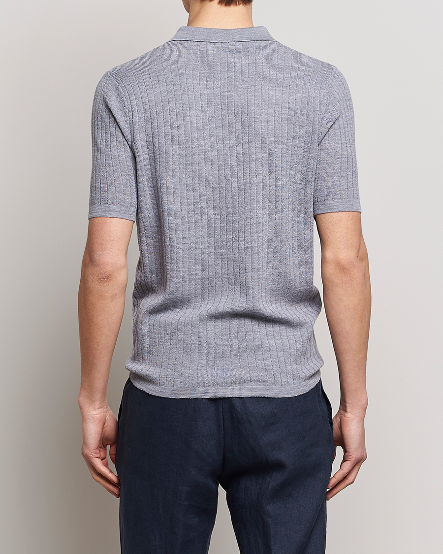 Herre | Pikéer | Stenströms | Merino/Lyocell Ribbed Open Collar Polo Grey