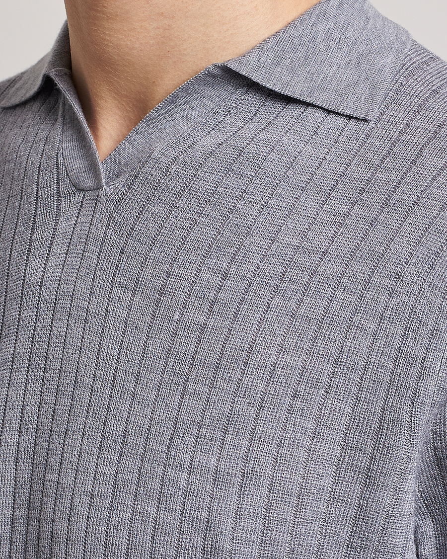 Herre | Pikéer | Stenströms | Merino/Lyocell Ribbed Open Collar Polo Grey