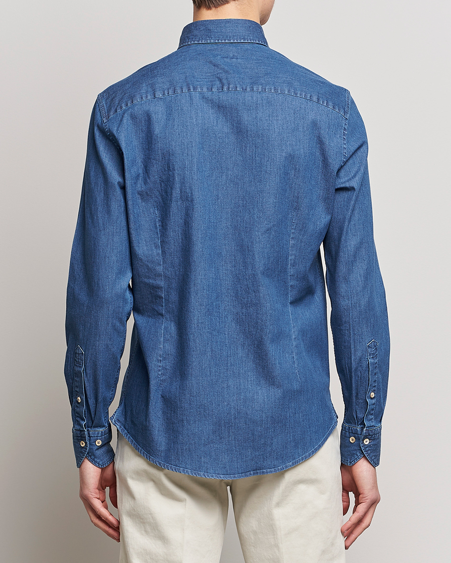 Herre | Skjorter | Stenströms | Slimline Button Down Garment Washed Shirt Mid Blue Denim