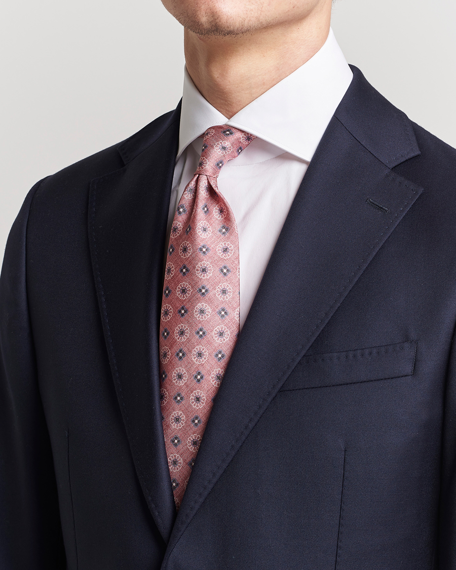 Herre | Stenströms Flower Printed Silk Tie Pink | Stenströms | Flower Printed Silk Tie Pink
