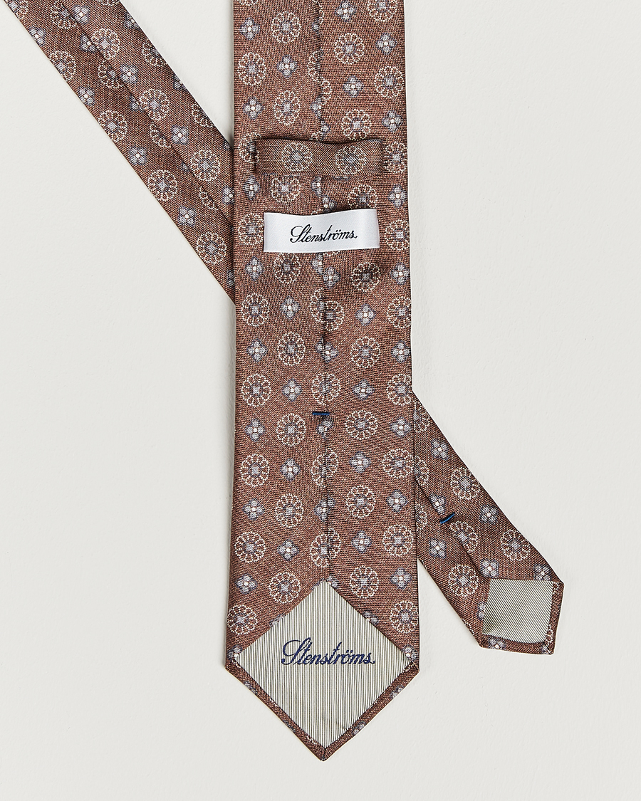Herre | Stenströms Flower Printed Silk Tie Brown | Stenströms | Flower Printed Silk Tie Brown