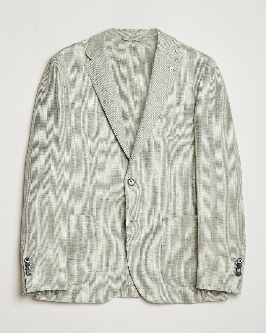 Herre | Dressjakker | L.B.M. 1911 | Jack Regular Fit Herringbone Linen Blazer Pistachio