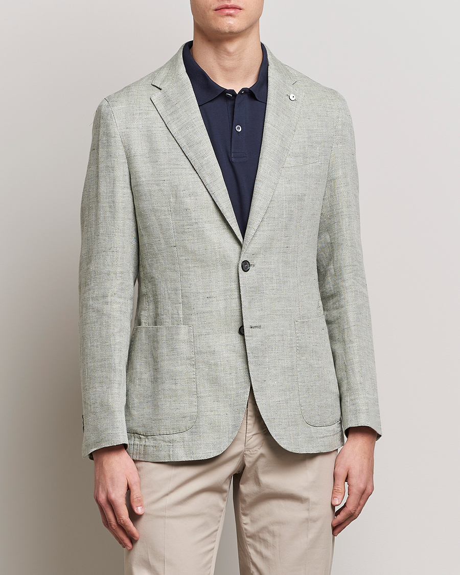 Herre | Dressjakker | L.B.M. 1911 | Jack Regular Fit Herringbone Linen Blazer Pistachio