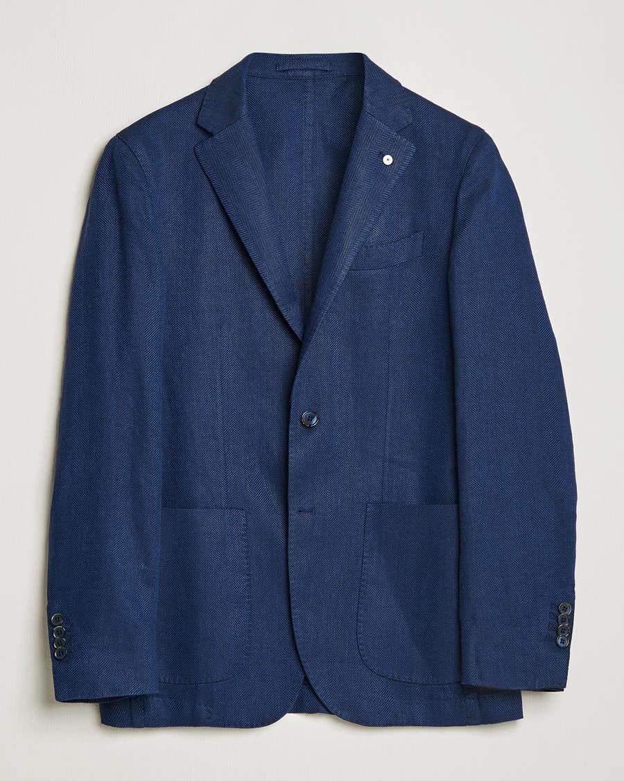 Herre | Dressjakker | L.B.M. 1911 | Jack Regular Fit Herringbone Linen Blazer Navy
