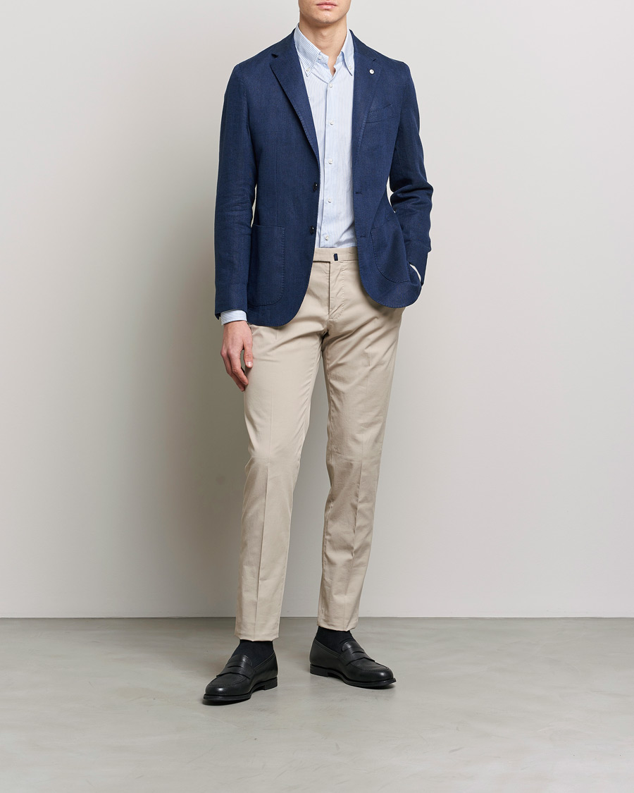 Herre | Dressjakker | L.B.M. 1911 | Jack Regular Fit Herringbone Linen Blazer Navy