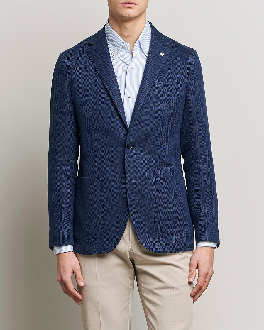 Herre | Dressjakker | L.B.M. 1911 | Jack Regular Fit Herringbone Linen Blazer Navy