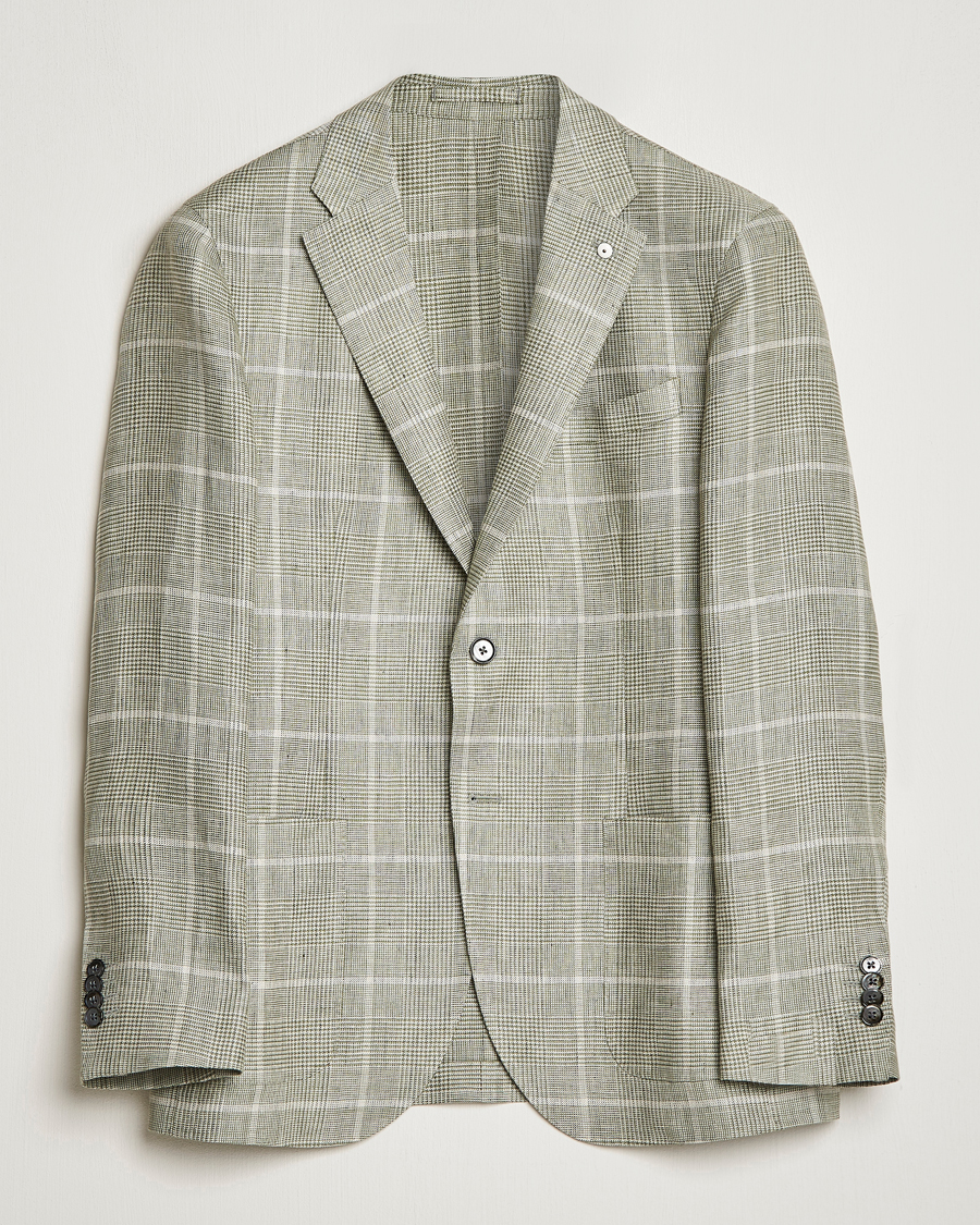 Herre | Dressjakker | L.B.M. 1911 | Jack Regular Fit Prince of Wales Linen Blazer Green