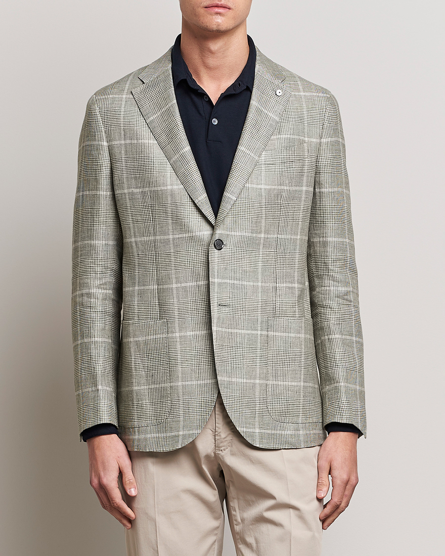 Herre | Dressjakker | L.B.M. 1911 | Jack Regular Fit Prince of Wales Linen Blazer Green