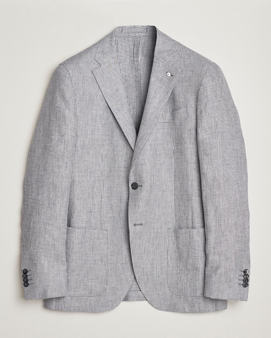 Herre | Dressjakker | L.B.M. 1911 | Jack Regular Fit Houndstooth Linen Blazer Grey