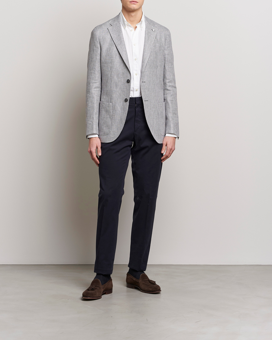 Herre | Dressjakker | L.B.M. 1911 | Jack Regular Fit Houndstooth Linen Blazer Grey