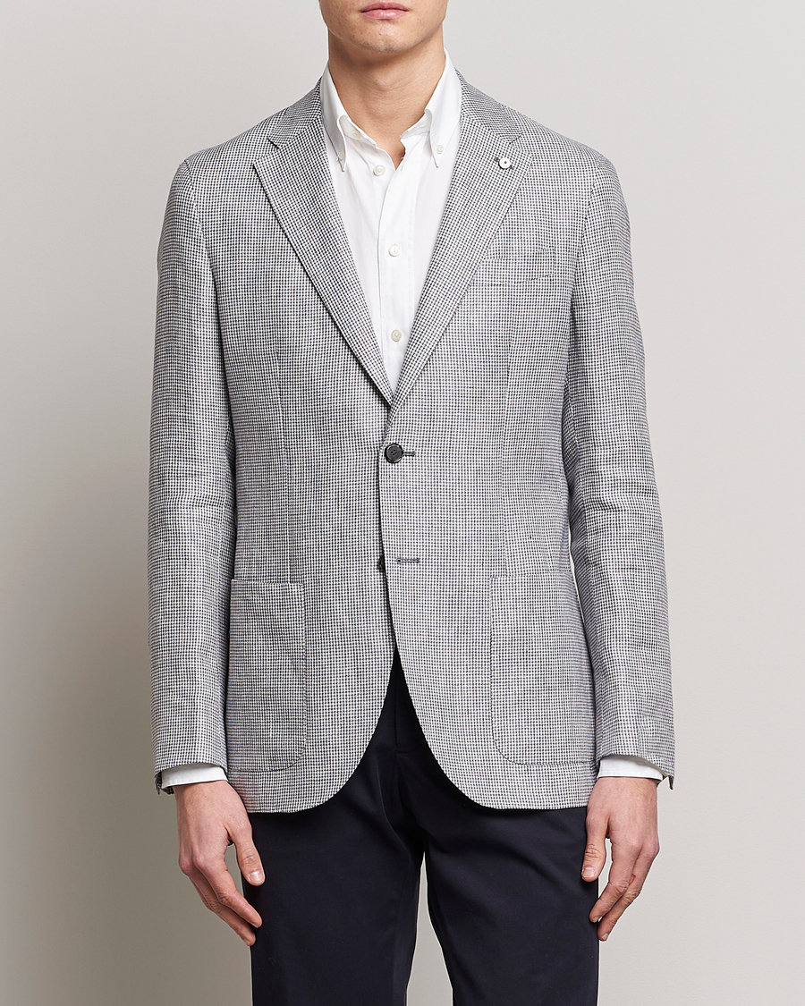 Herre | Dressjakker | L.B.M. 1911 | Jack Regular Fit Houndstooth Linen Blazer Grey