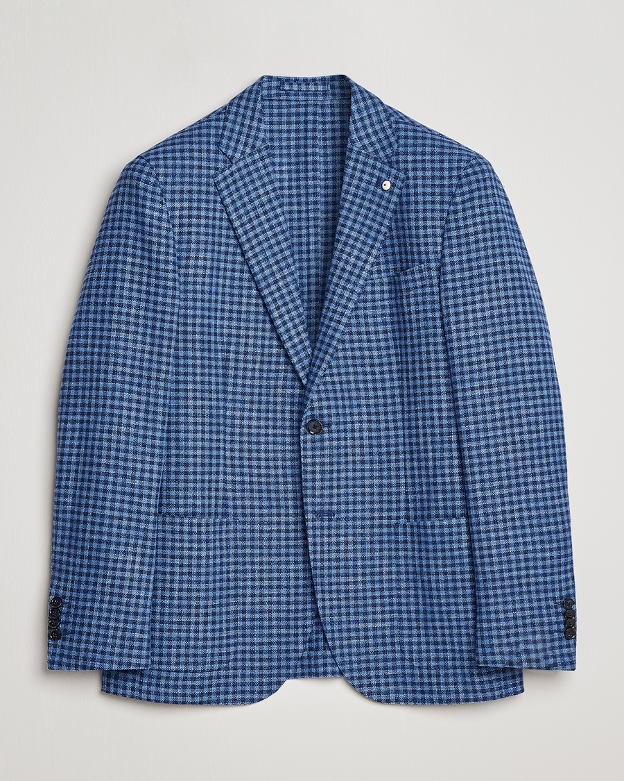 Herre | Dressjakker | L.B.M. 1911 | Jack Regular Fit Checked Virgin Wool/Linen Blazer Blue