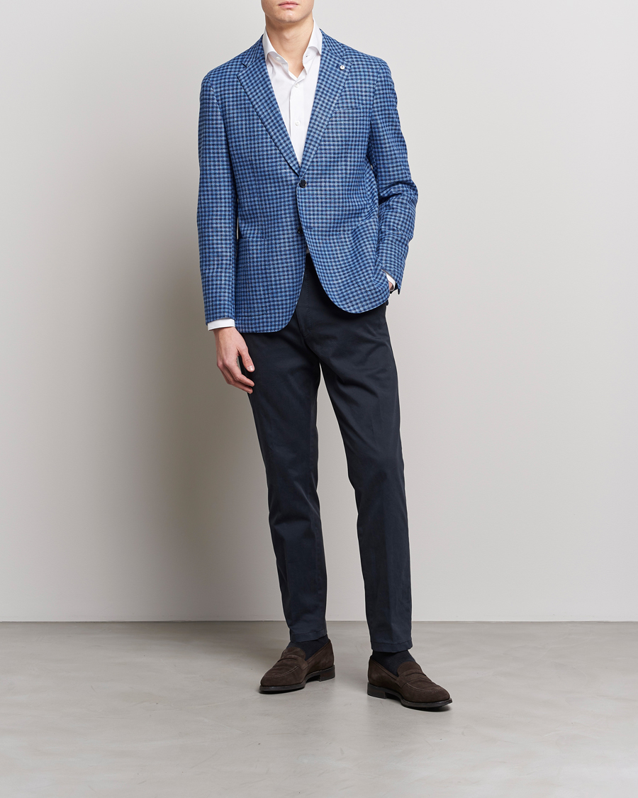 Herre | Dressjakker | L.B.M. 1911 | Jack Regular Fit Checked Virgin Wool/Linen Blazer Blue