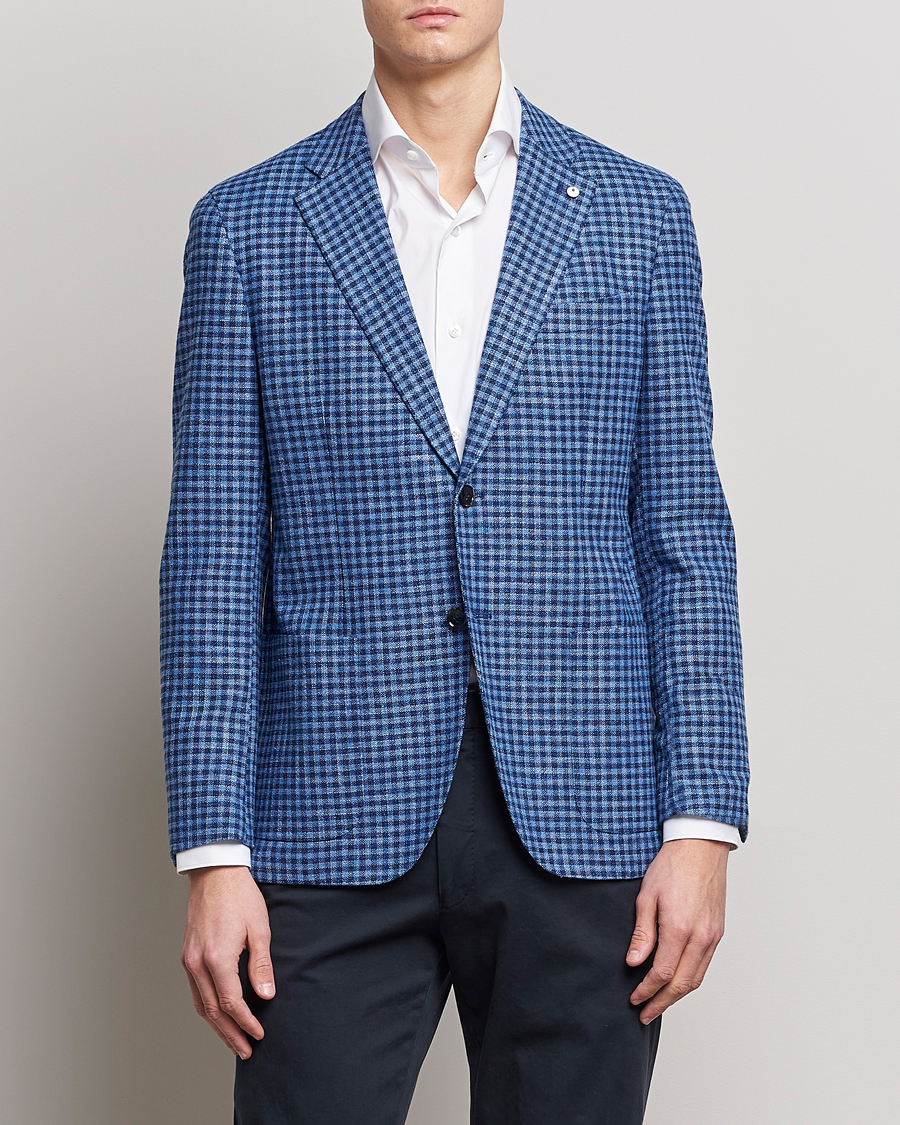 Herre |  | L.B.M. 1911 | Jack Regular Fit Checked Virgin Wool/Linen Blazer Blue
