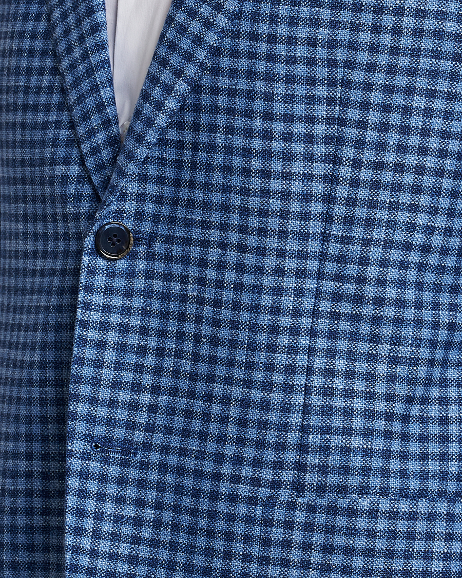 Herre | Dressjakker | L.B.M. 1911 | Jack Regular Fit Checked Virgin Wool/Linen Blazer Blue