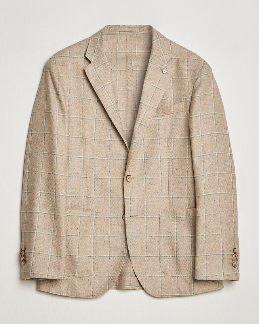 Herre | Dressjakker | L.B.M. 1911 | Jack Regular Fit Windowpane Wool/Silk Blazer Olive