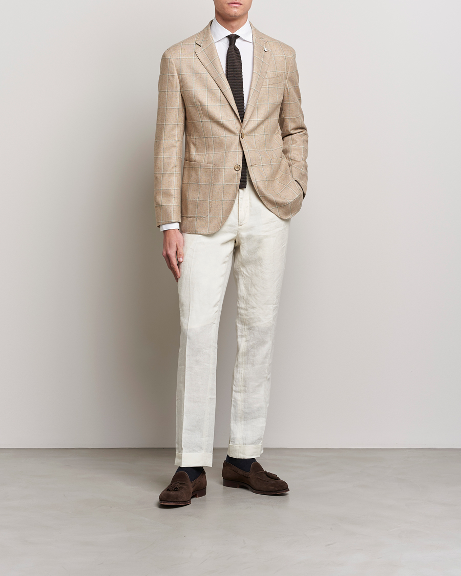 Herre | Dressjakker | L.B.M. 1911 | Jack Regular Fit Windowpane Wool/Silk Blazer Olive