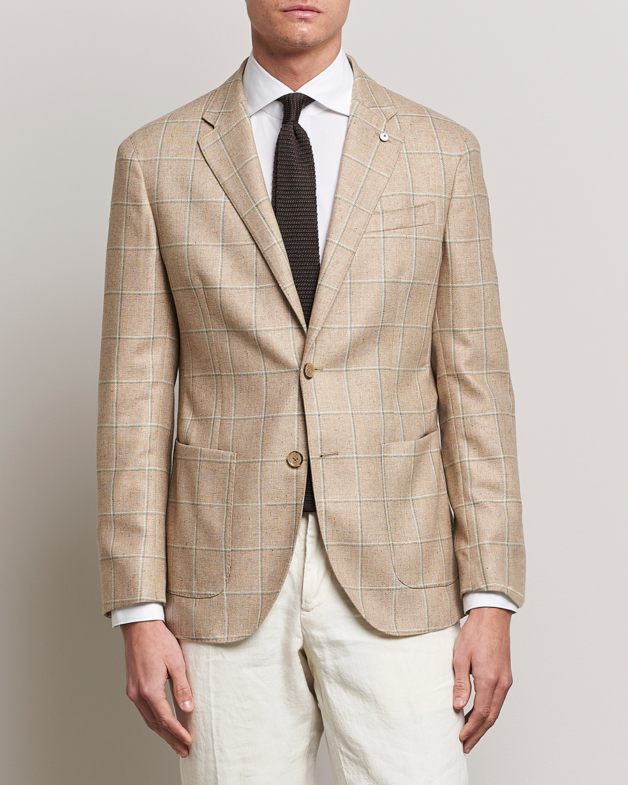 Herre | Ullblazer | L.B.M. 1911 | Jack Regular Fit Windowpane Wool/Silk Blazer Olive