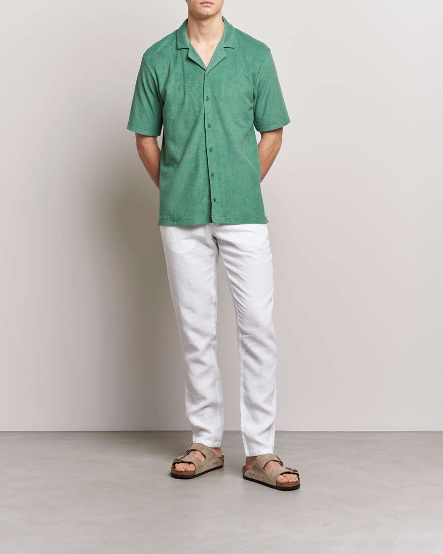 Herre | Skjorter | Sunspel | Towelling Camp Collar Shirt Thyme Green