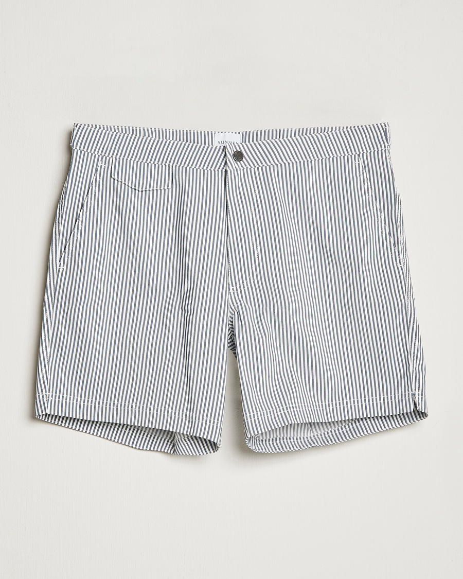 Herre | Badeshorts | Sunspel | Striped Tailored Swimshorts Navy/White