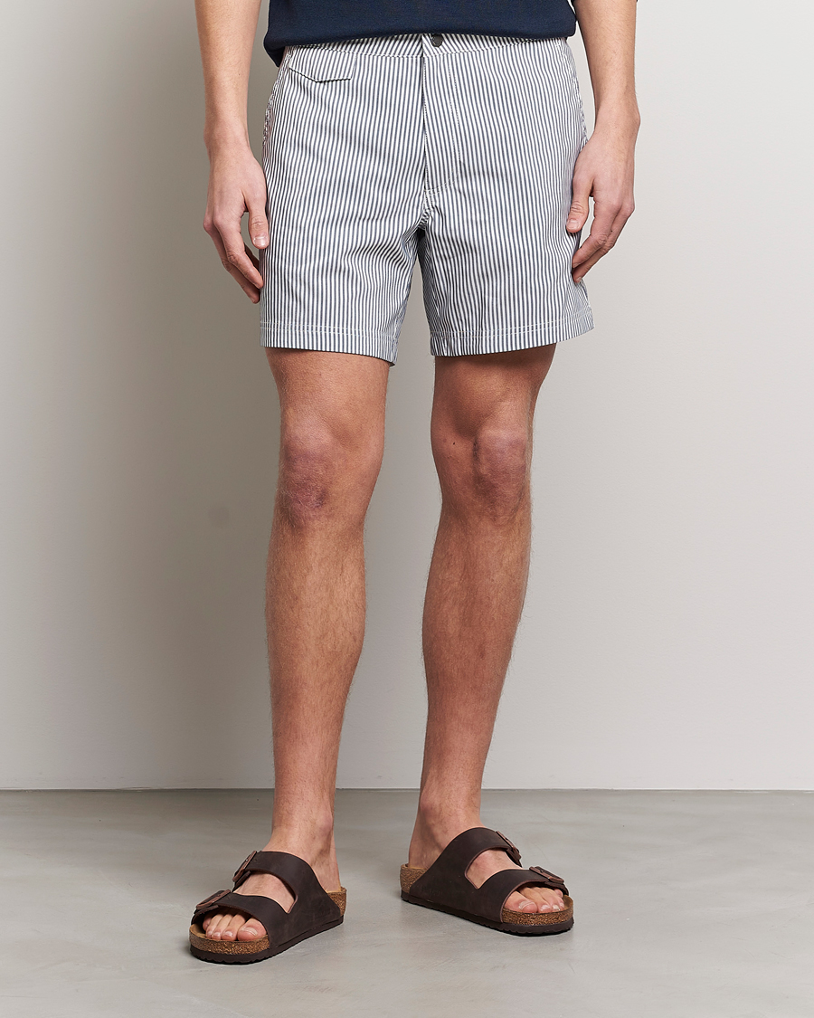 Herre | Dressede badeshorts | Sunspel | Striped Tailored Swimshorts Navy/White