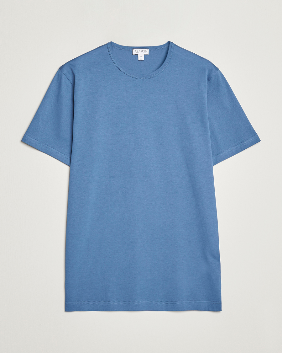 Herre | T-Shirts | Sunspel | Crew Neck Cotton Tee Blue Stone