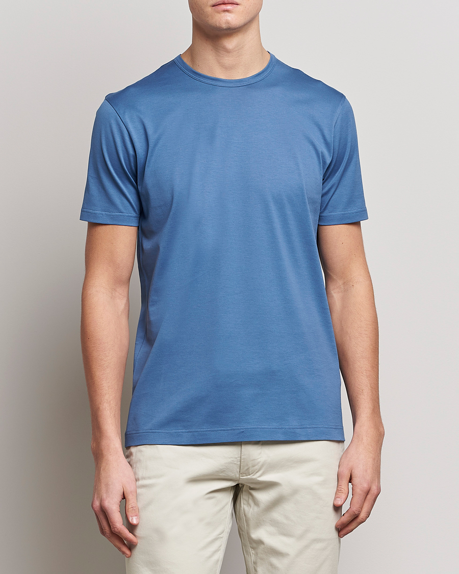Herre | Kortermede t-shirts | Sunspel | Crew Neck Cotton Tee Blue Stone