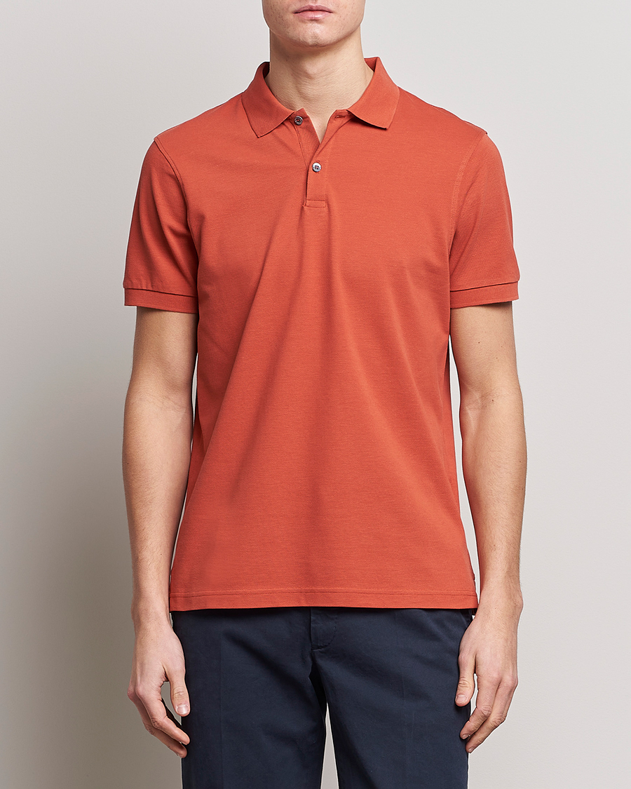 Herre |  | Sunspel | Short Sleeve Pique Polo Burnt Sienna