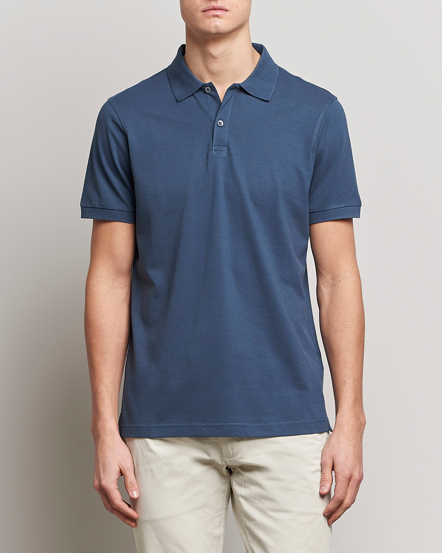 Herre |  | Sunspel | Short Sleeve Pique Polo Shale Blue