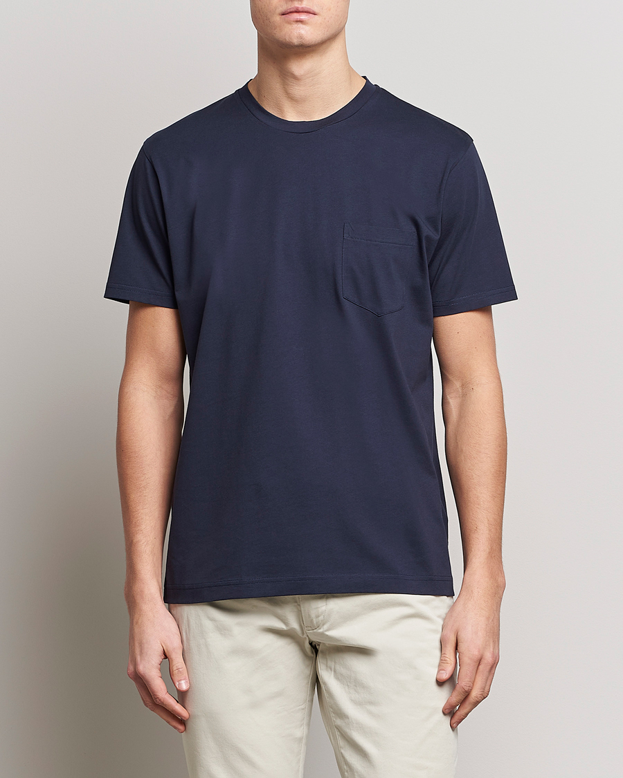 Herre |  | Sunspel | Riviera Pocket Crew Neck T-Shirt Navy