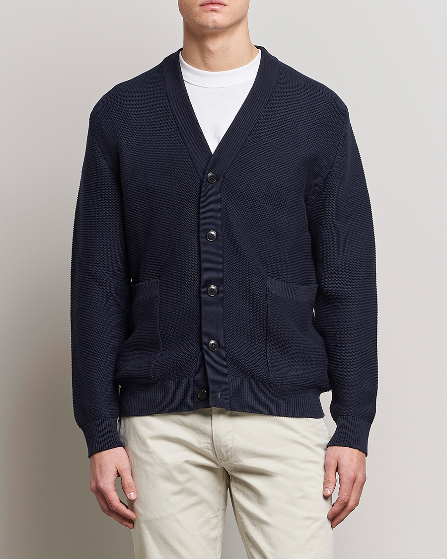 Herre | Gensere | Sunspel | Garter Cotton Knit Cardigan Navy